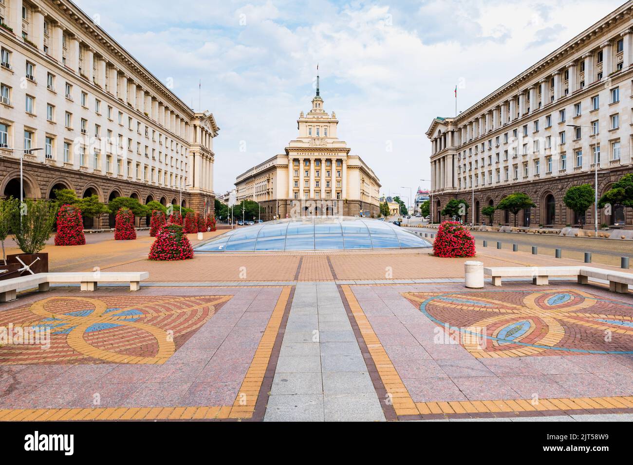 The Largo in Sofia, Bulgaria. It's an architectural ensemble of three Socialist Classicism edifices in central Sofia, the capital of Bulgaria Stock Photo