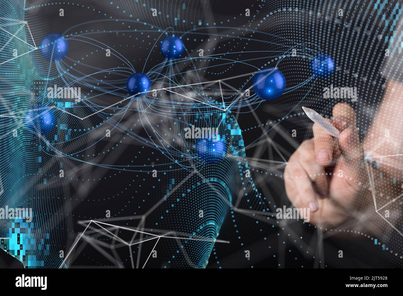 A 3D rendered global network hovering in man's hand Stock Photo - Alamy