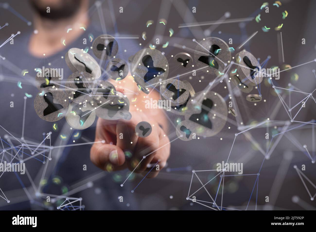 A 3D rendered global network hovering in man's hand Stock Photo - Alamy