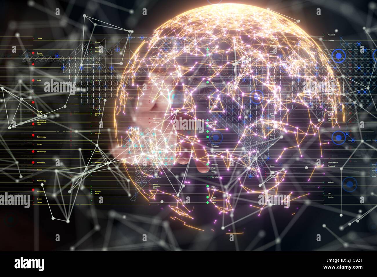 A 3D rendered world map hovering in mans hand Stock Photo - Alamy