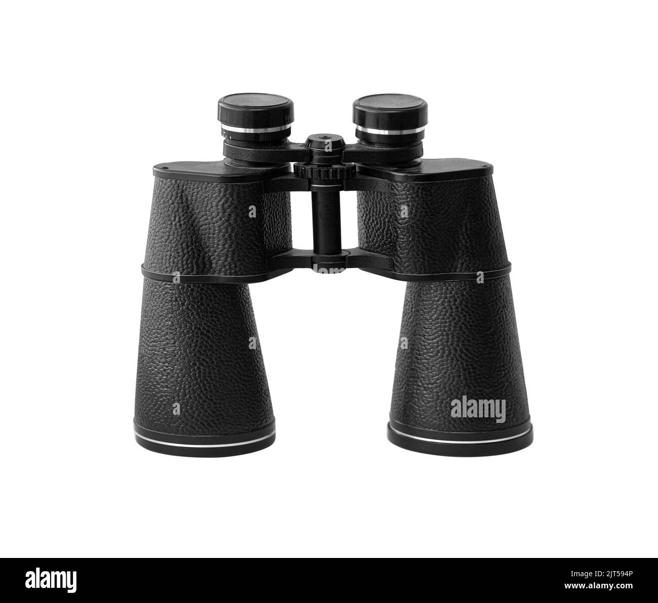 Binoculars with case of black metal on a white background with clipping path Stock Photo