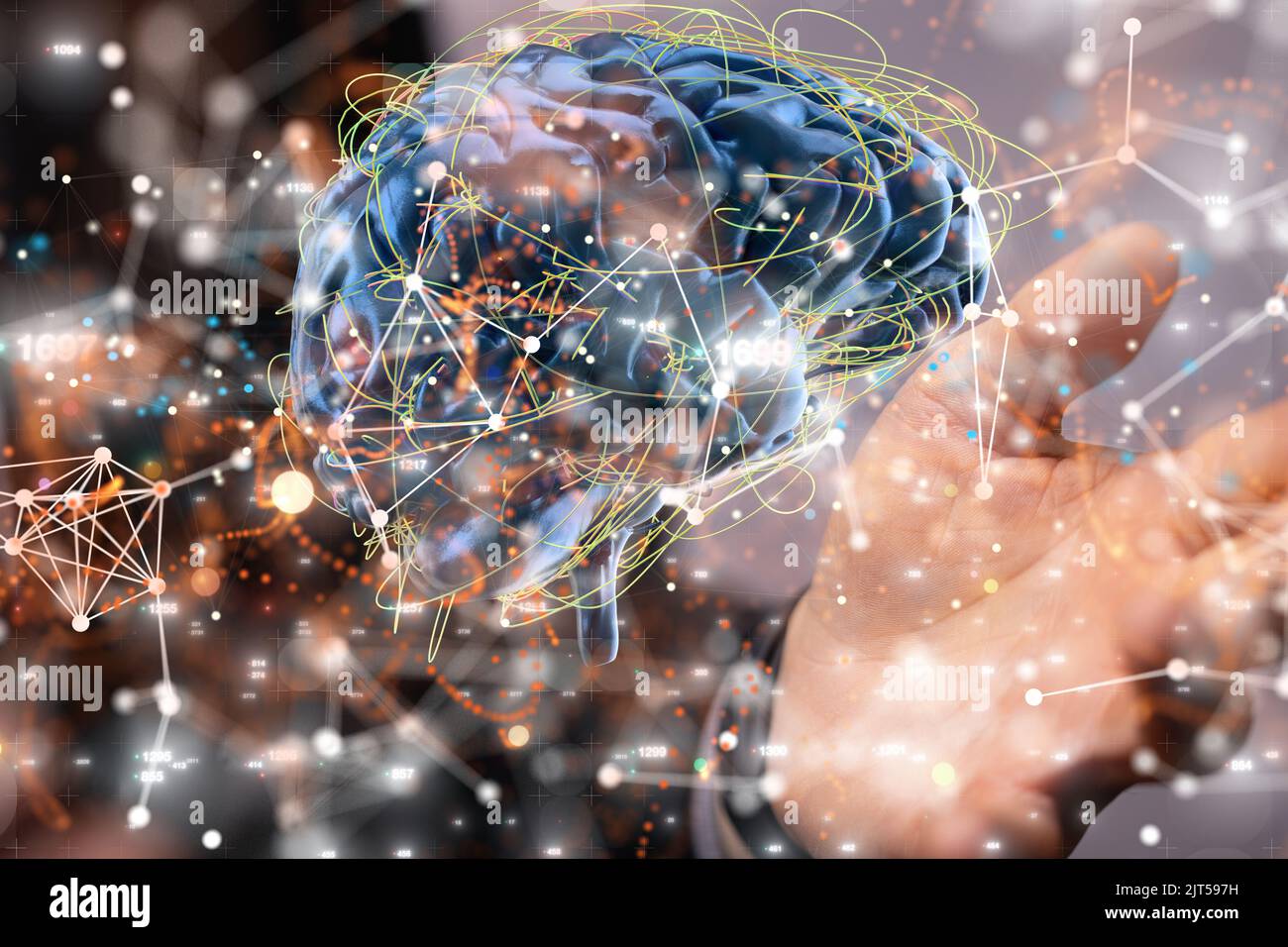 A 3D rendered world map hovering in mans hand Stock Photo - Alamy