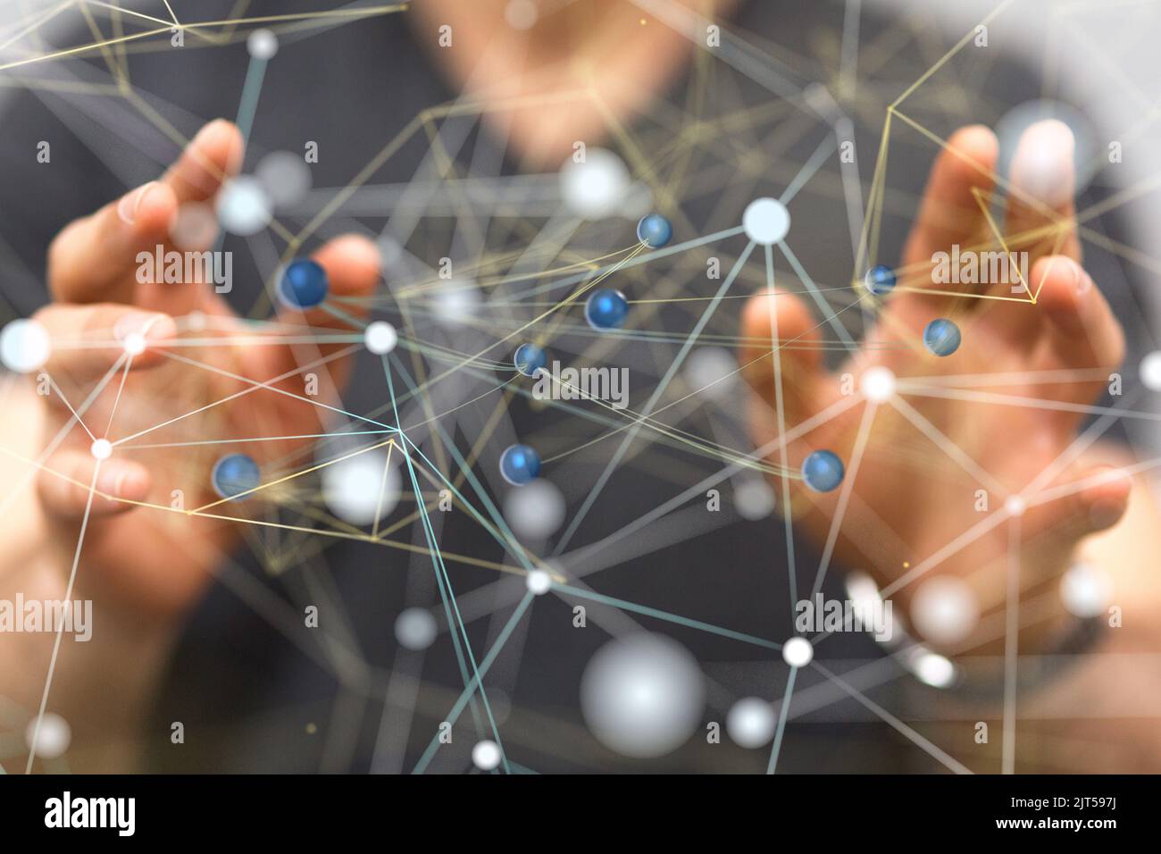A 3D rendered global network hovering in man's hand Stock Photo - Alamy