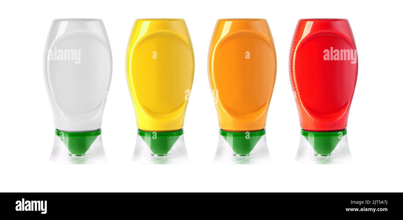 plastic bbq sauce bottles isolated on white background with clipping path Stock Photo Alamy