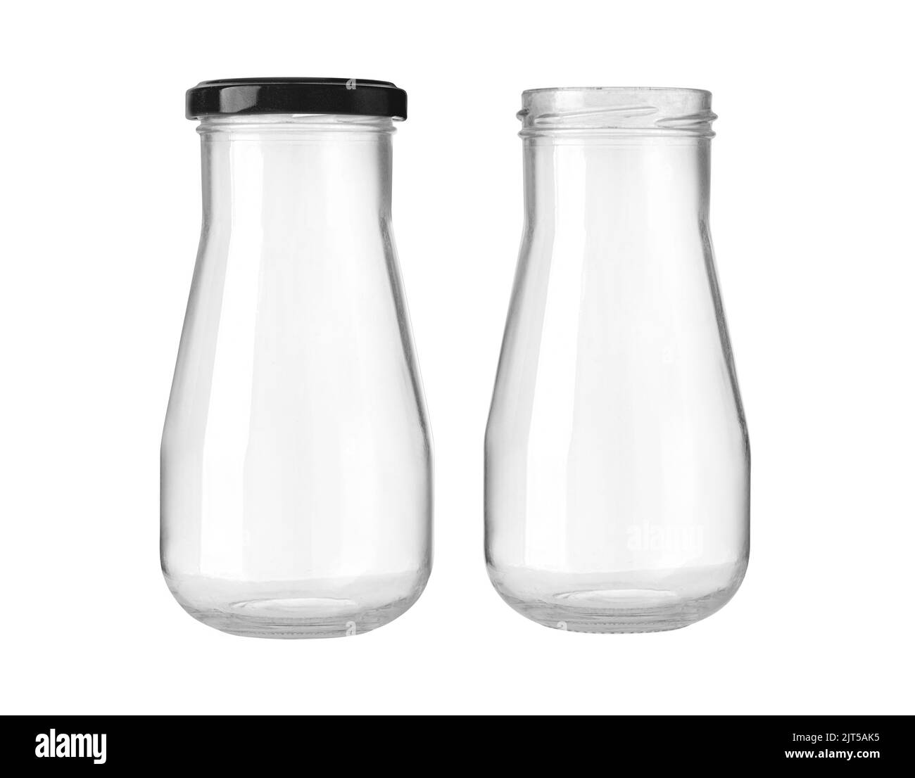 Empty jar glass with black lid, isolated on white background with clipping path Stock Photo