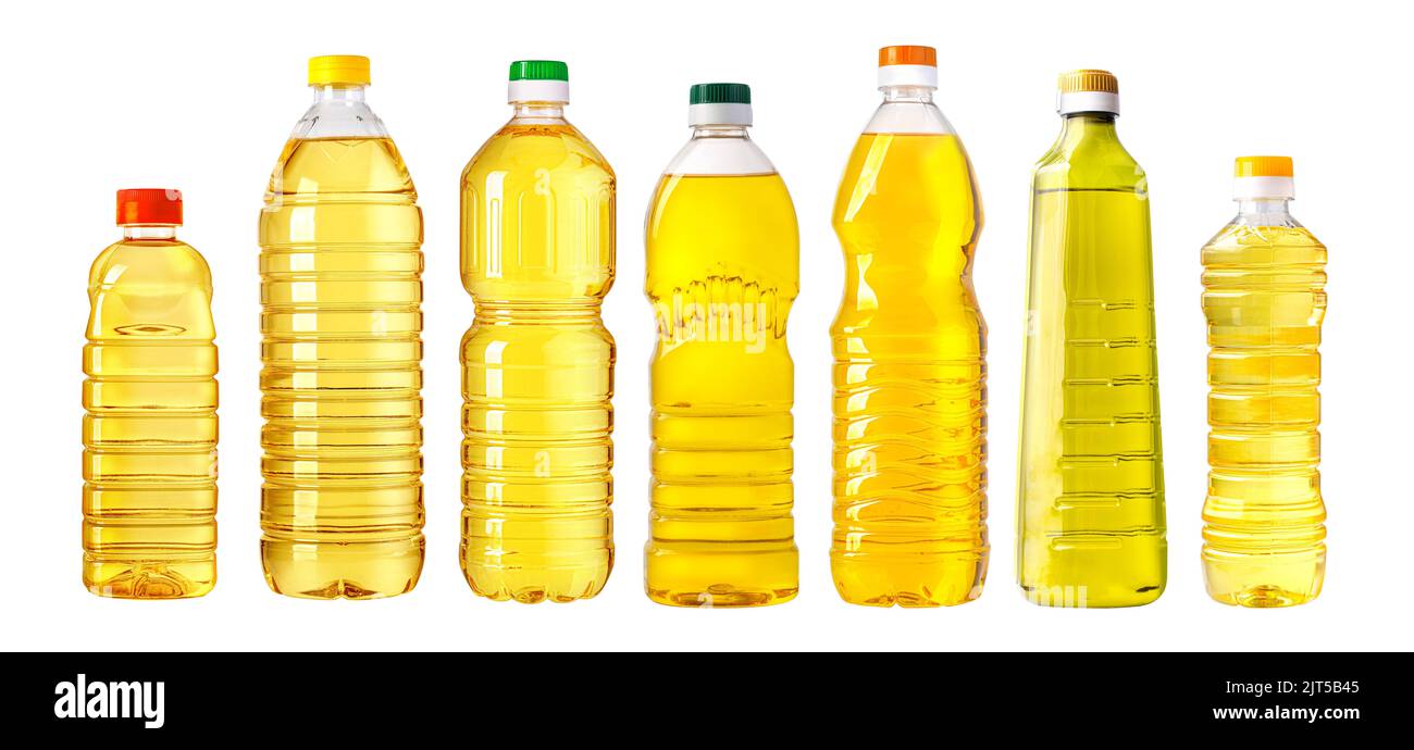 vegetable or sunflower oil in plastic bottle isolated Stock Photo