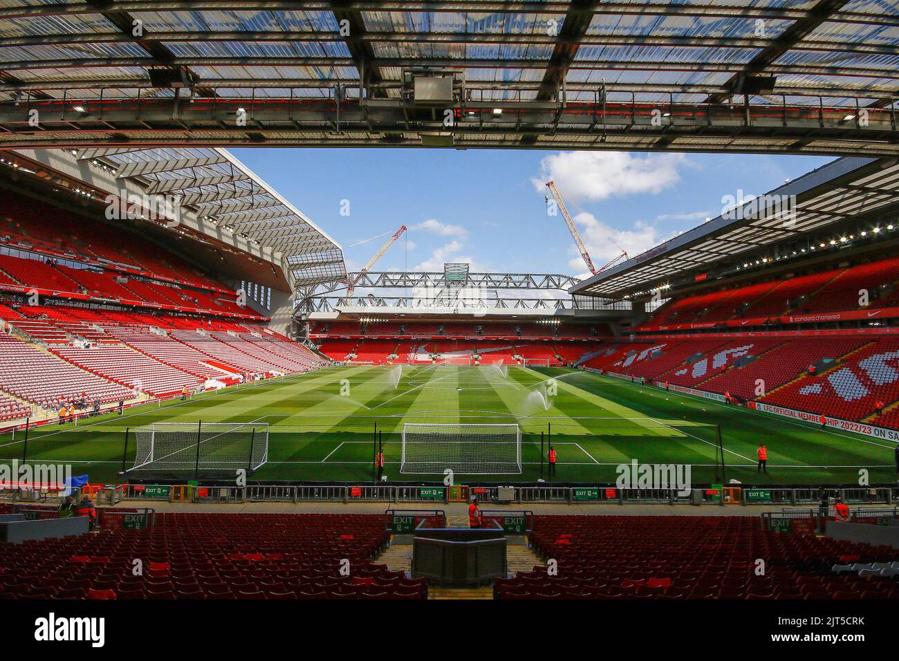 Liverpool, UK. 27th Aug, 2022. A General view inside Anfield stadium, home of Liverpool FC. Premier League match, Liverpool v AFC Bournemouth at Anfield in Liverpool on Saturday 27th August 2022. this image may only be used for Editorial purposes. Editorial use only, license required for commercial use. No use in betting, games or a single club/league/player publications. pic by Chris Stading/Andrew Orchard sports photography/Alamy Live news Credit: Andrew Orchard sports photography/Alamy Live News Stock Photo