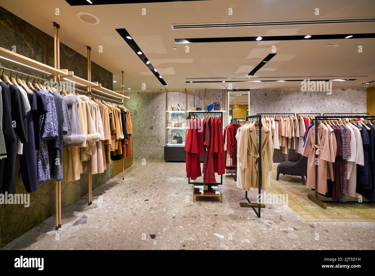 SINGAPORE - CIRCA JANUARY, 2020: clothes on display at Max Mara store ...