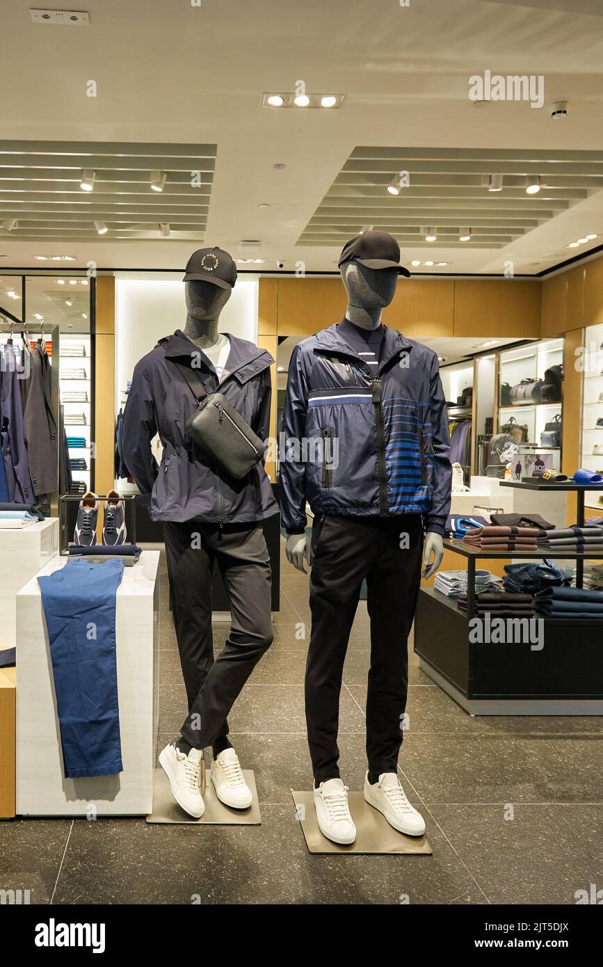 SINGAPORE CIRCA JANUARY, 2020 clothes on display at Hugo Boss store