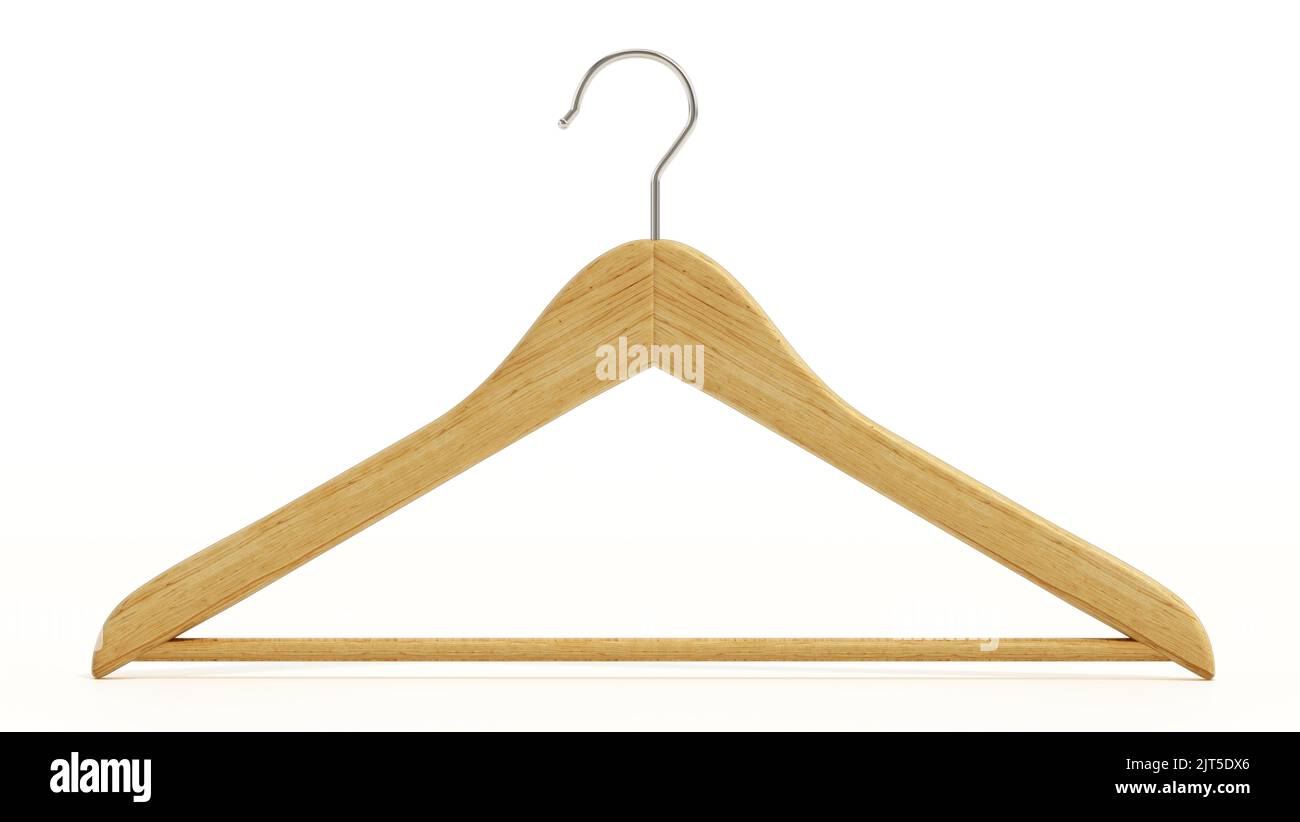 Wooden cloth hanger isolated on white background. 3D illustration. Stock Photo