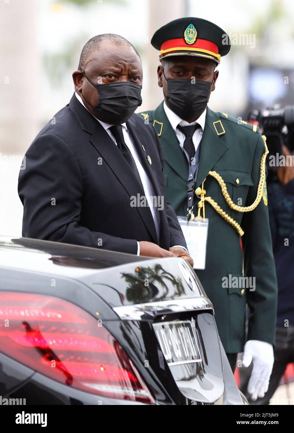 President of South Africa Cyril Ramaphosa arrives for the funeral of Angola's former President Jose Eduardo dos Santos, who died in Spain in July, at the Agostinho Neto Memorial, in Luanda, Angola, August 28, 2022. REUTERS/Siphiwe Sibeko Stock Photo