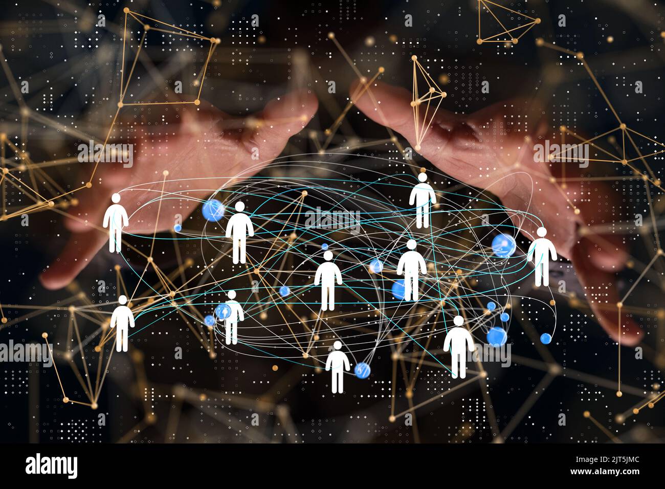 A 3D rendered global network hovering in mans hand Stock Photo - Alamy
