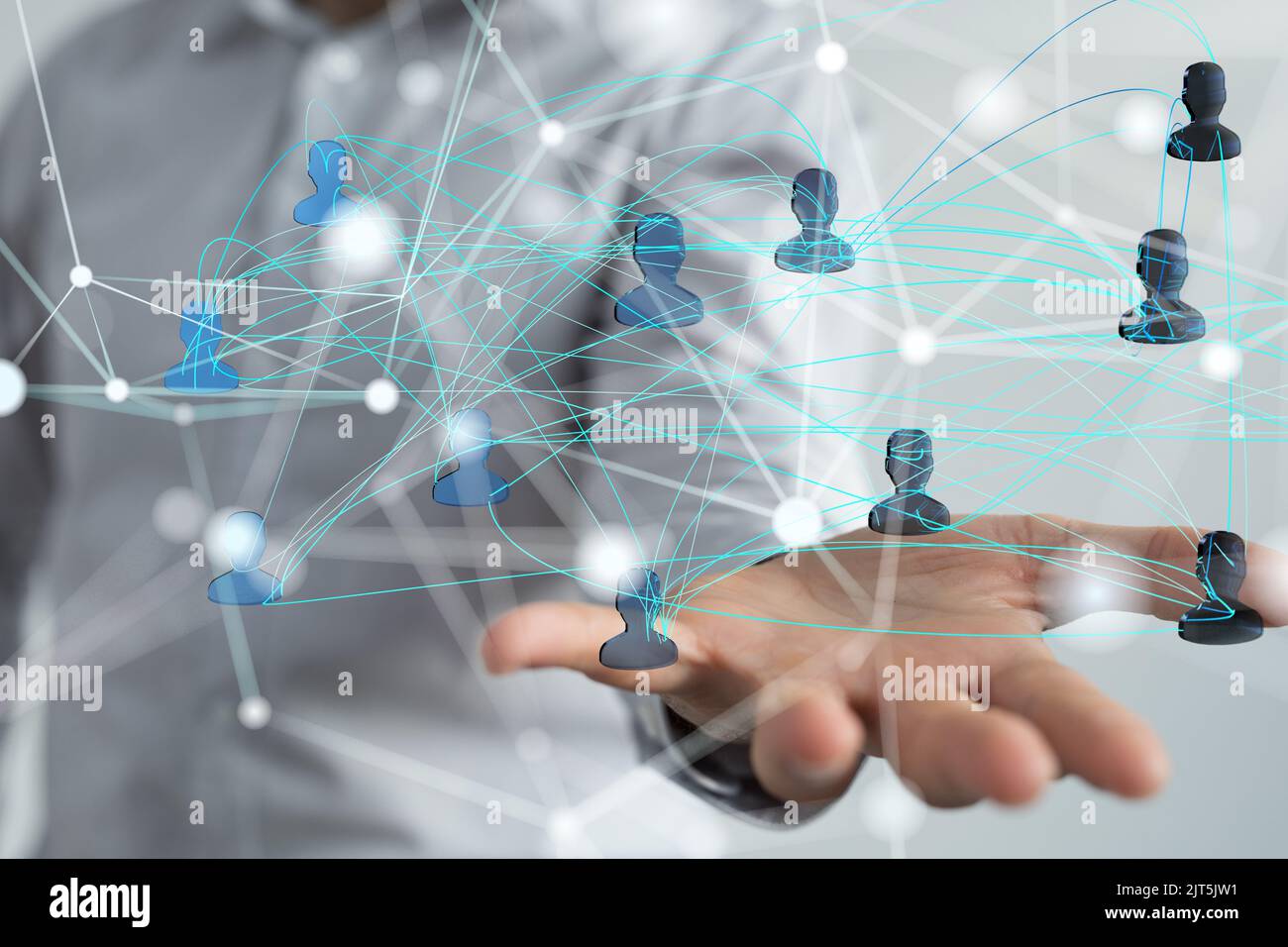 A 3D rendered digital network hovering in mans hand Stock Photo - Alamy