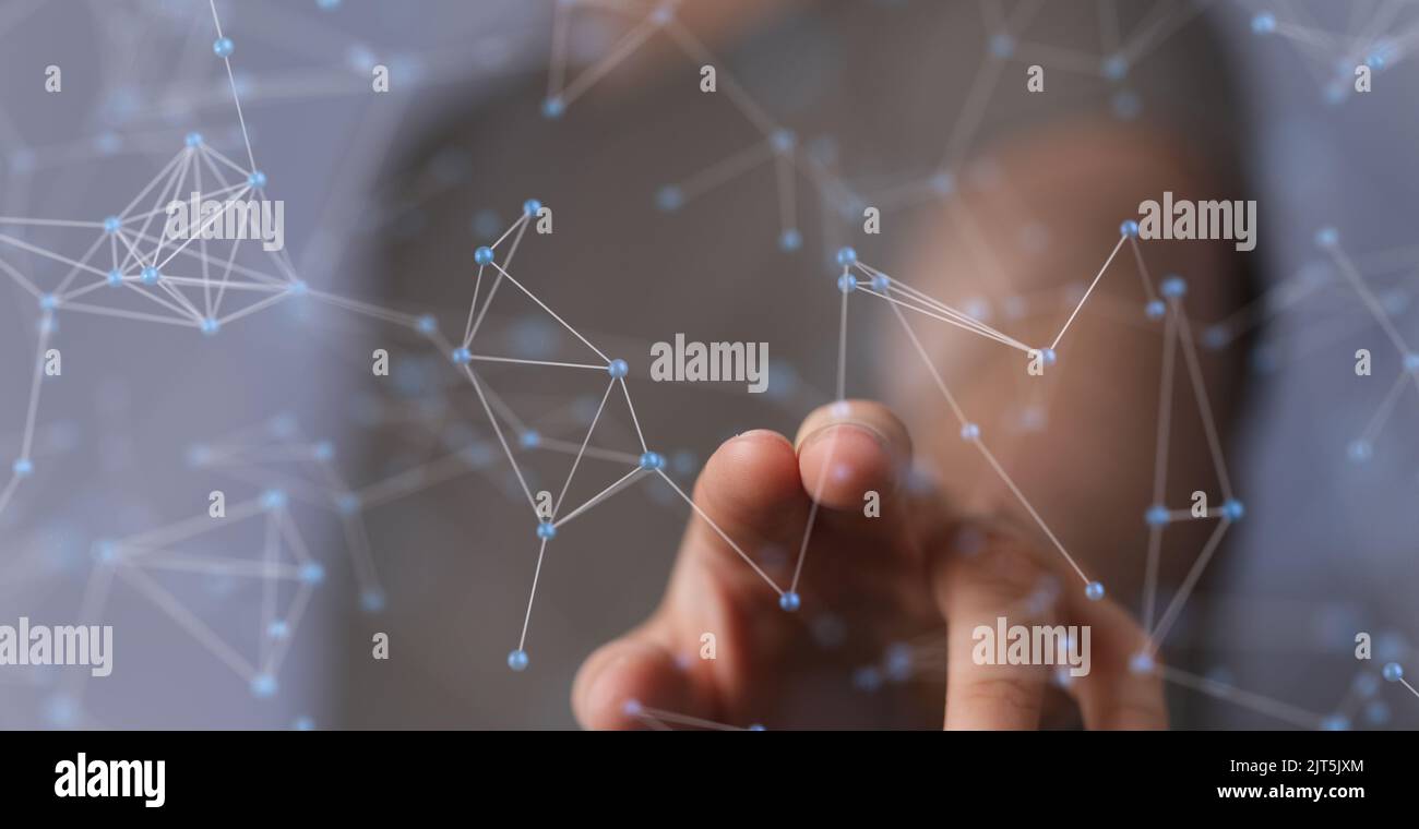 A 3D rendered digital network hovering in mans hand Stock Photo - Alamy