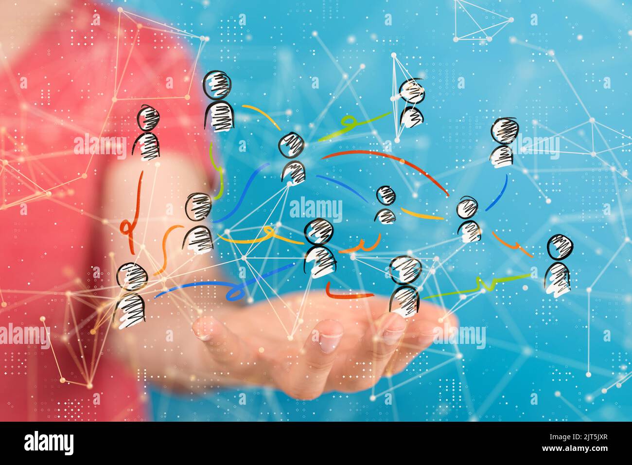 A 3D rendered global network hovering in mans hand Stock Photo - Alamy