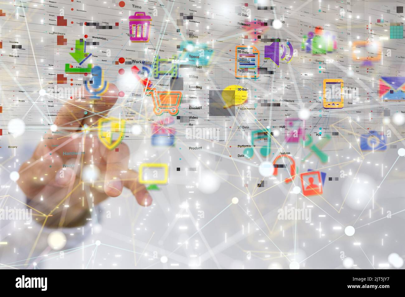 A 3D rendered global network hovering in mans hand Stock Photo - Alamy