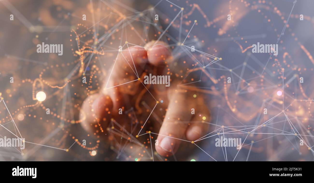 A 3D rendered digital network hovering in mans hand Stock Photo - Alamy