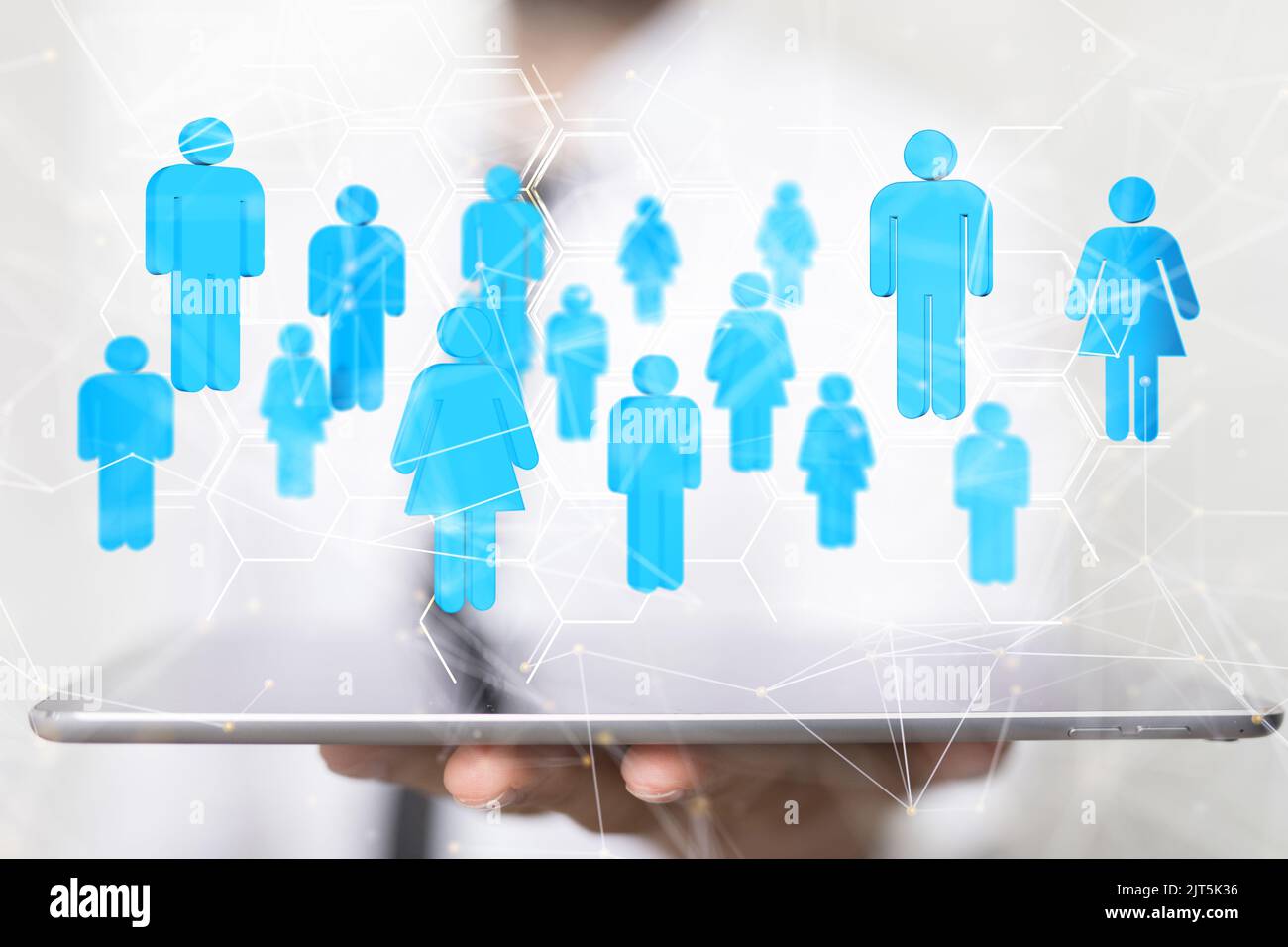 A 3D rendered global network hovering in mans hand Stock Photo - Alamy