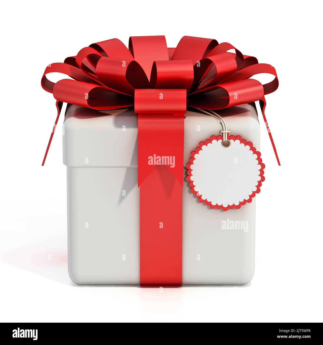 Giftbox with blank label isolated on white background. 3D illustration. Stock Photo