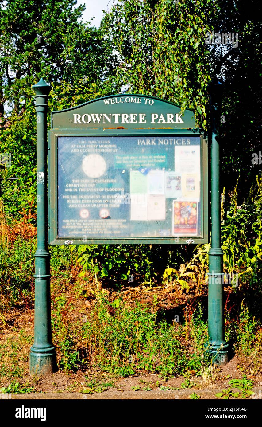 Notice Board, Rowntree Park, York, England Stock Photo