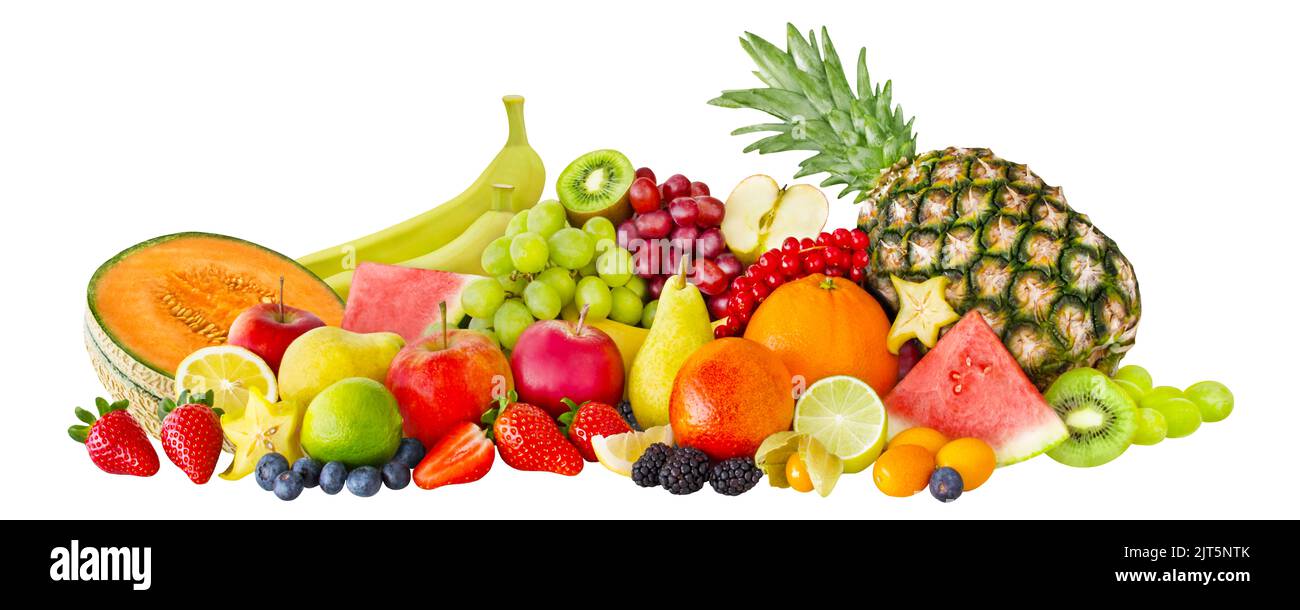 Various fresh fruits isolated on white background Stock Photo