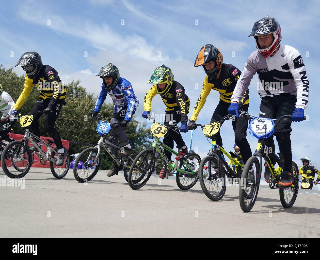 The start of the Male 14 Moto 3 during day two of the British BMX
