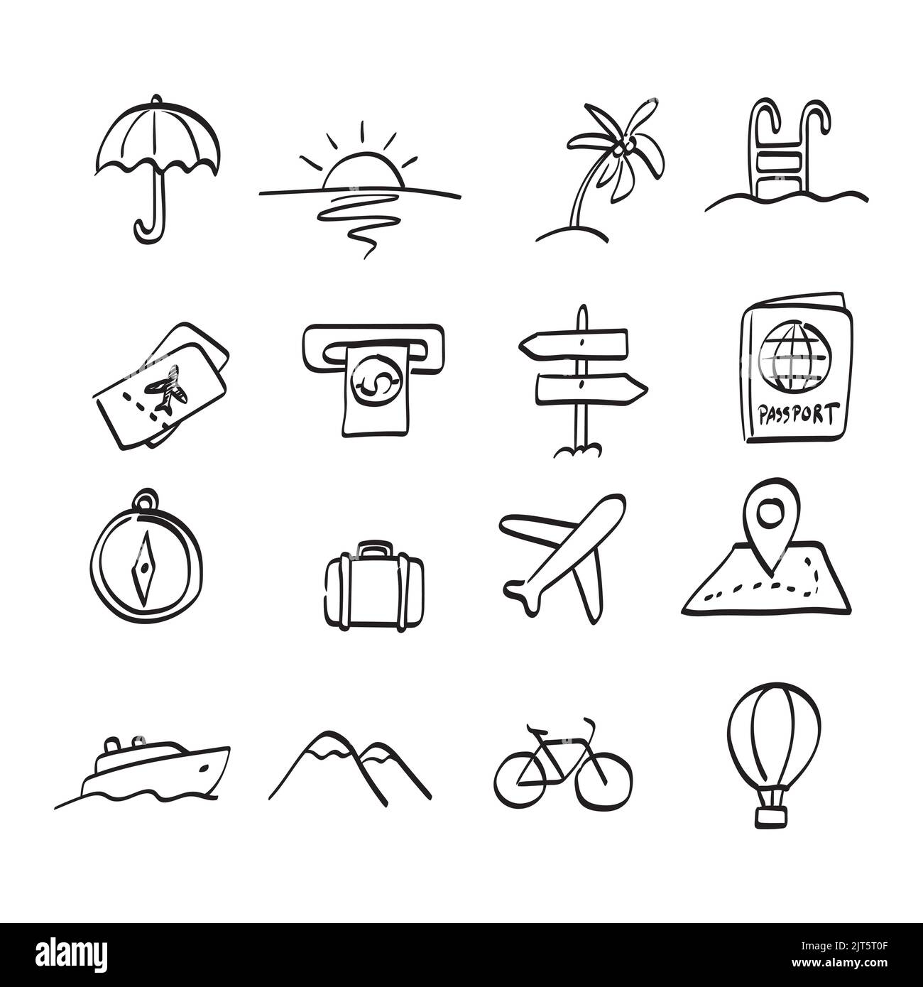 travel icon set illustration vector hand drawn isolated on white ...