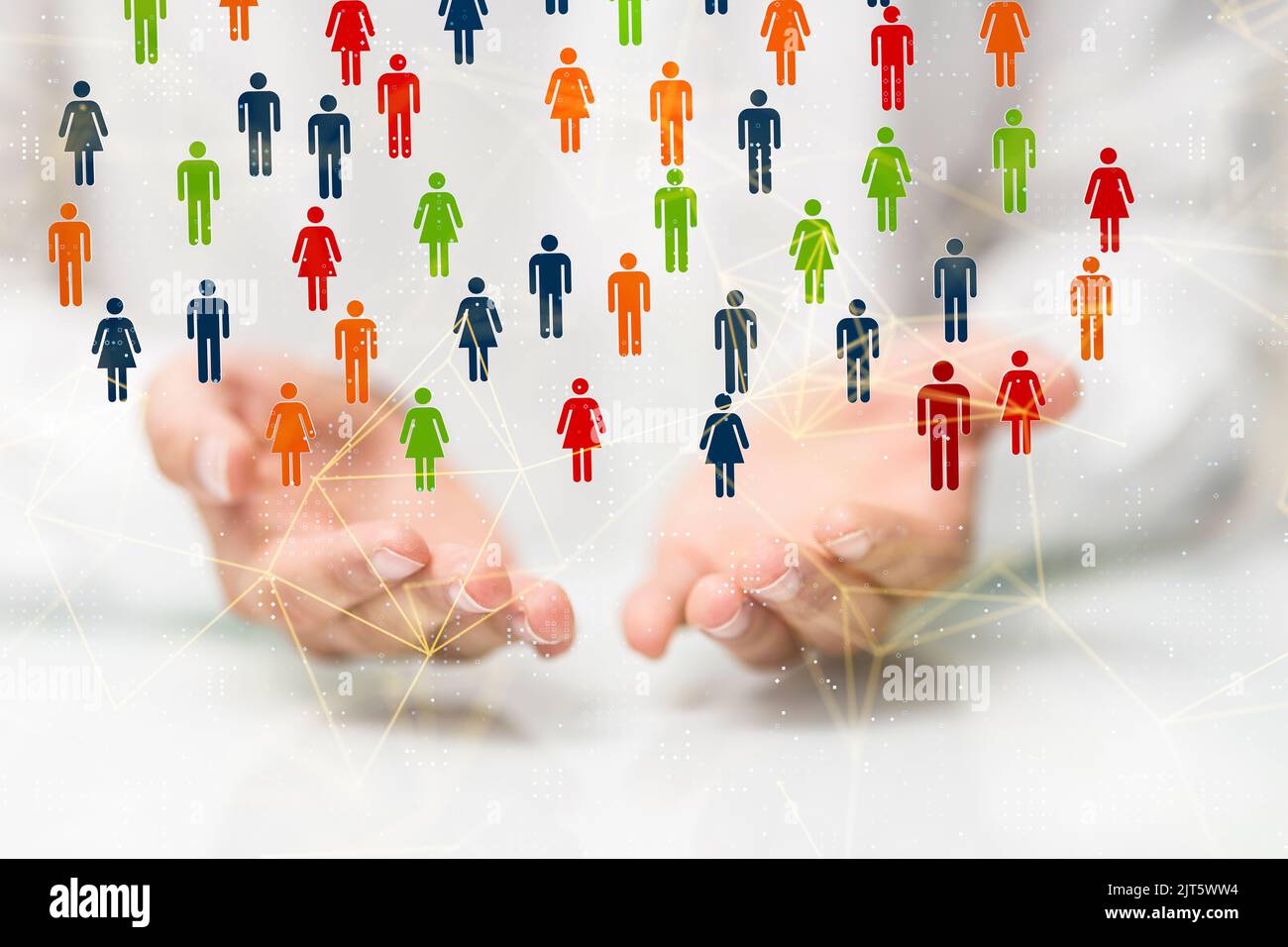 A 3D rendered global network hovering in mans hand Stock Photo - Alamy