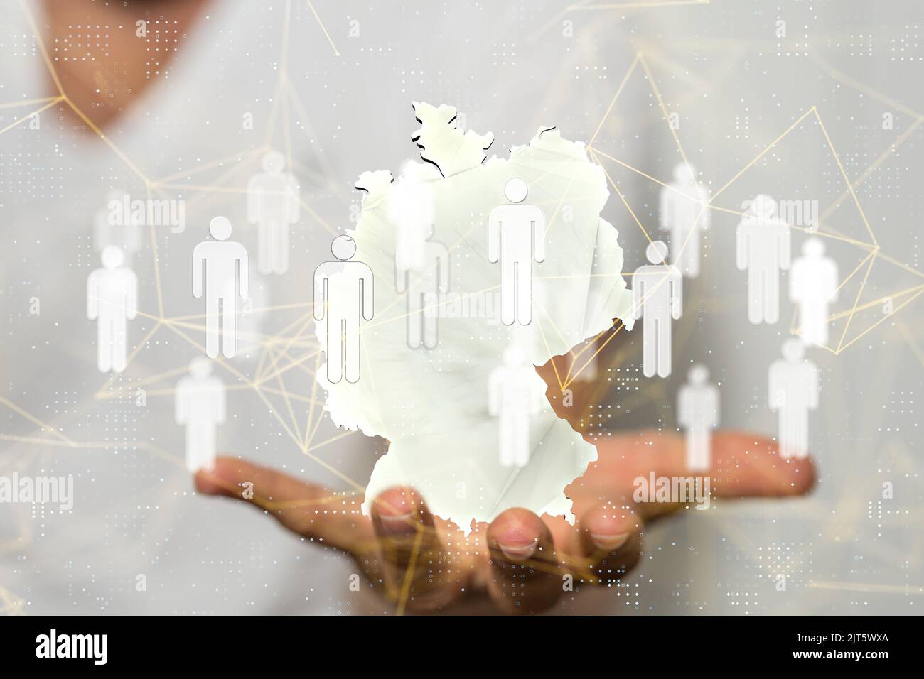A 3D rendered global network hovering in mans hand Stock Photo - Alamy