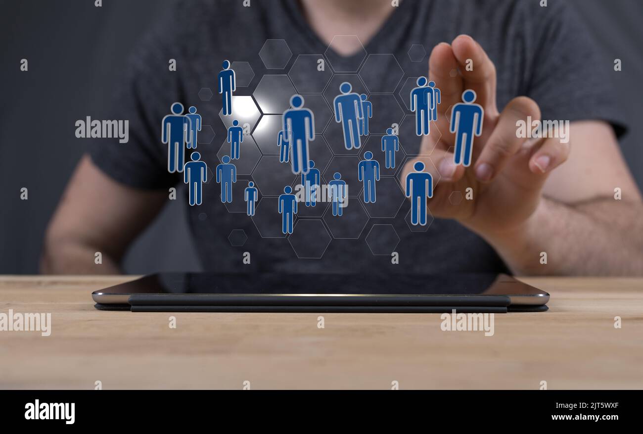 A 3D rendered global network hovering in mans hand Stock Photo - Alamy
