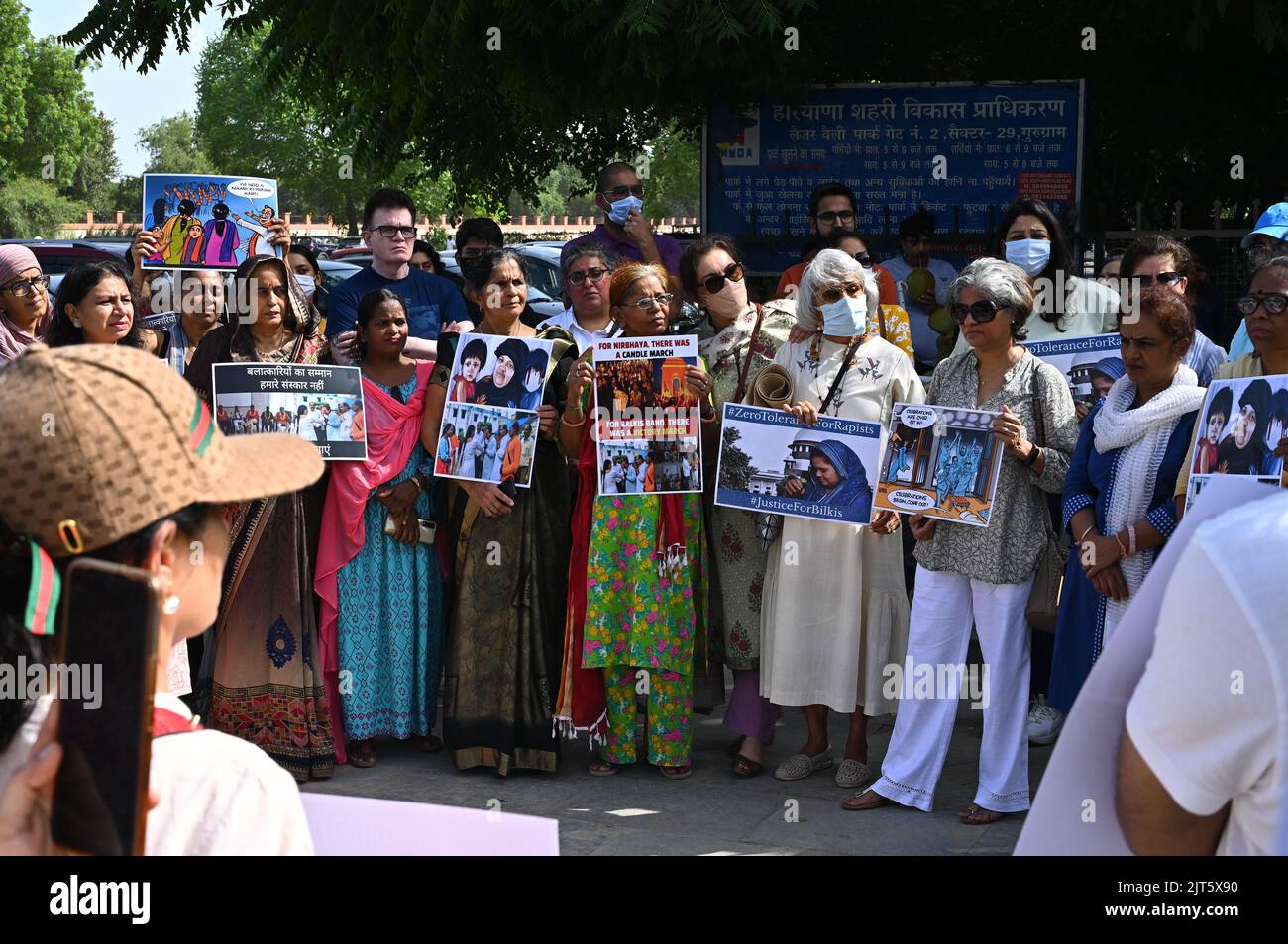 Gurgaon Riots Gurgaon residents protest against the release of rape accused of Bilkis ...