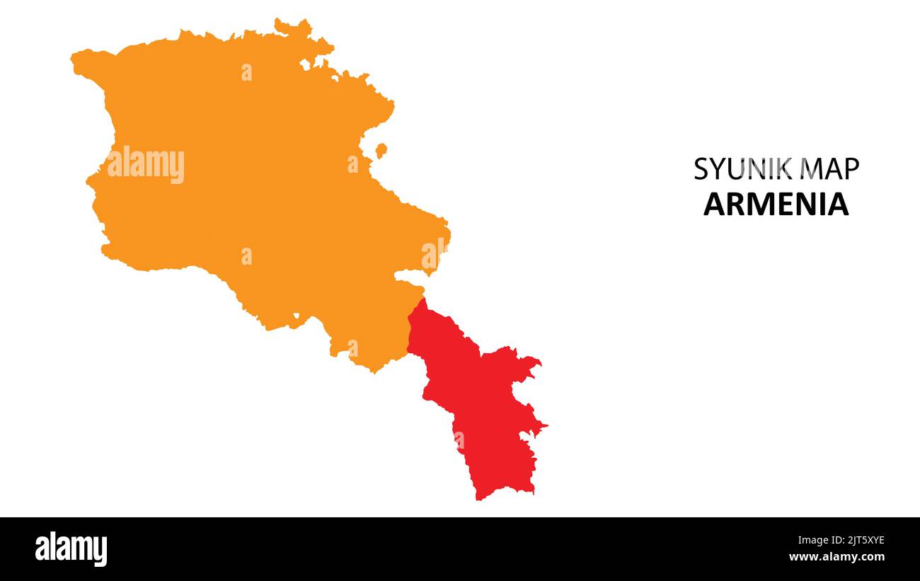Syunik State and regions map highlighted on Armenia map Stock Vector