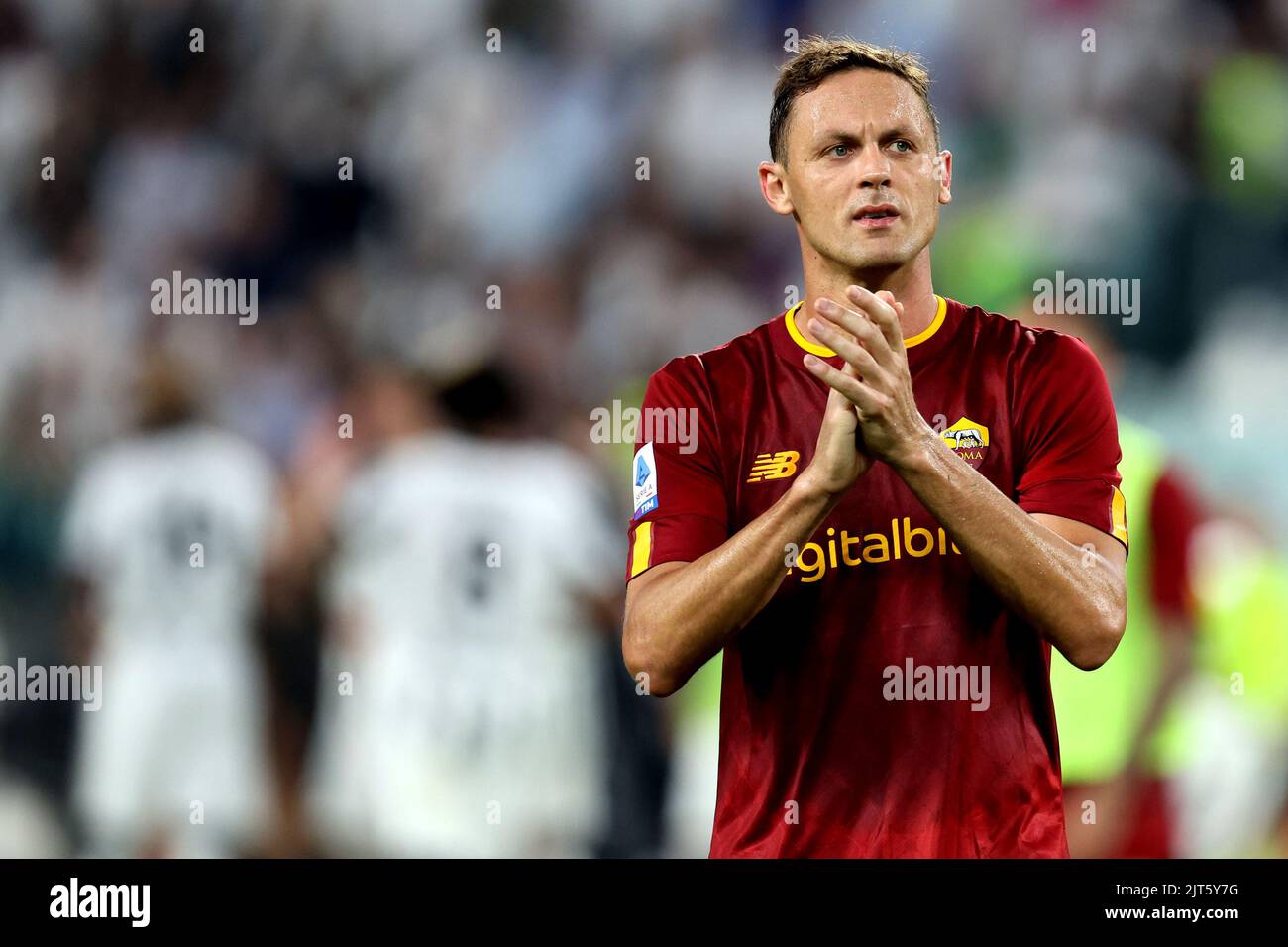Nemanja Matic of As Roma  greets the fans at the end of the Serie A match beetween Juventus Fc and As Roma at Allianz Stadium on August 27, 2022 in Torino, Italy . Stock Photo