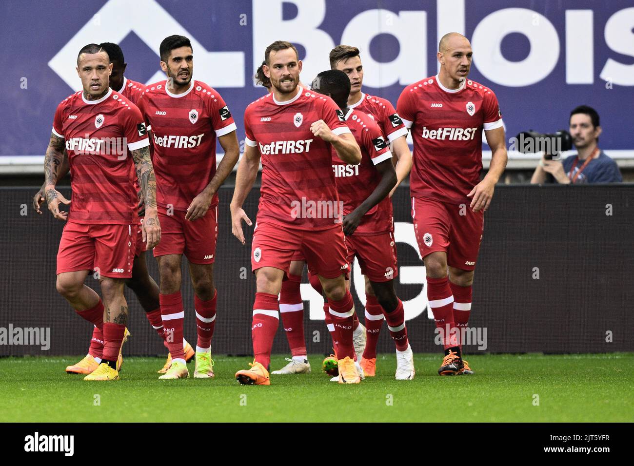 Antwerp's Vincent Janssen celebrates after scoring during a soccer
