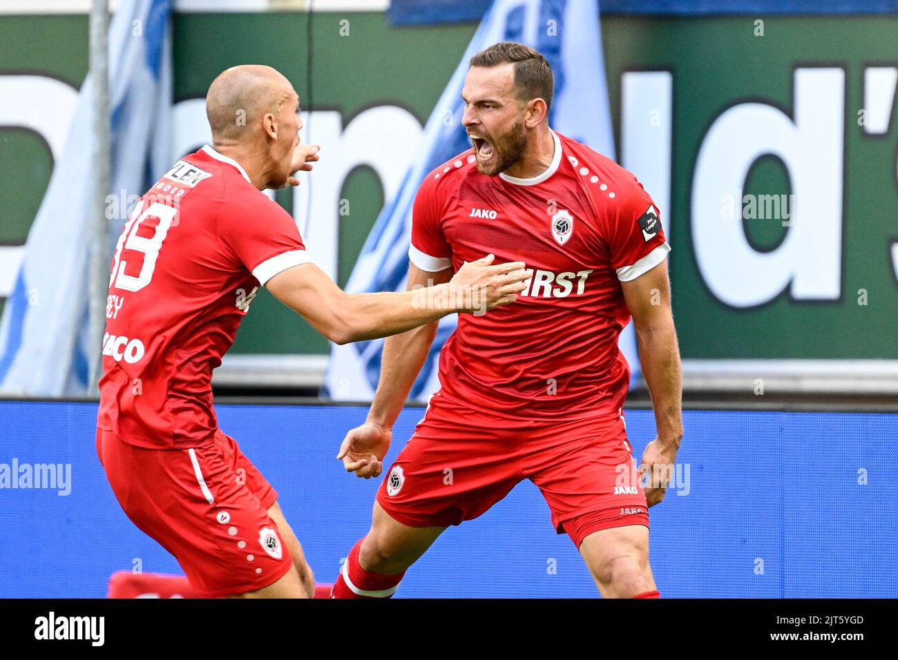 Antwerp's Vincent Janssen celebrates after scoring during a soccer