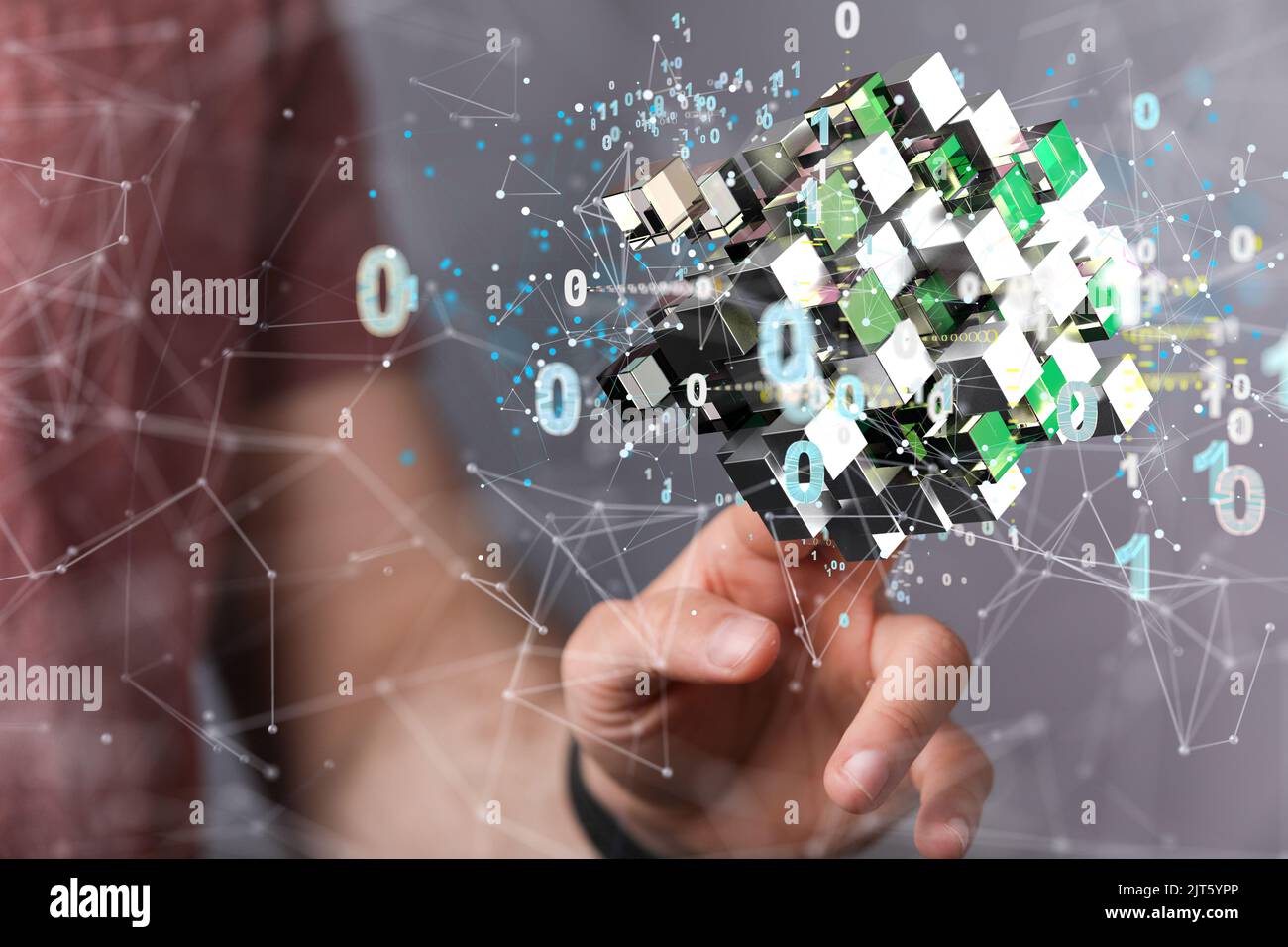 A 3D rendered digital network hovering in mans hand Stock Photo - Alamy