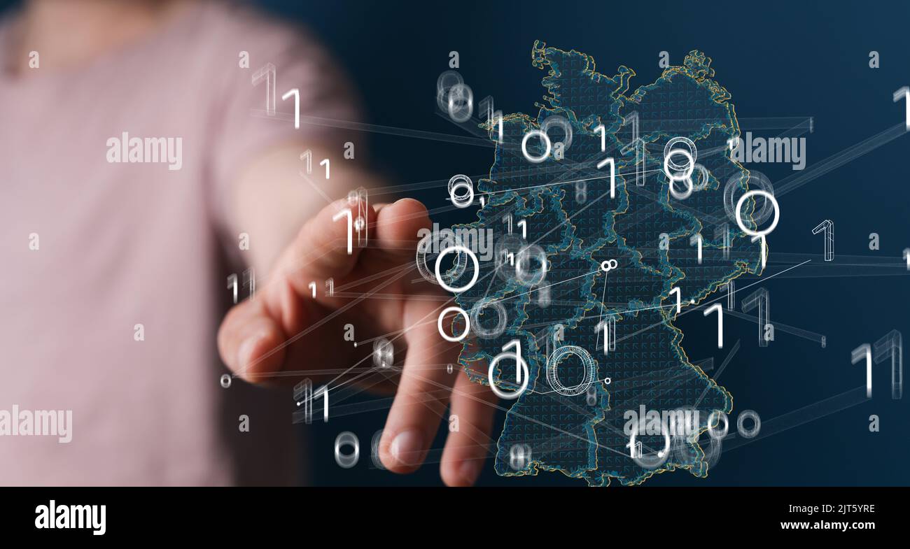 A 3D rendered German map hovering in man's hand Stock Photo - Alamy