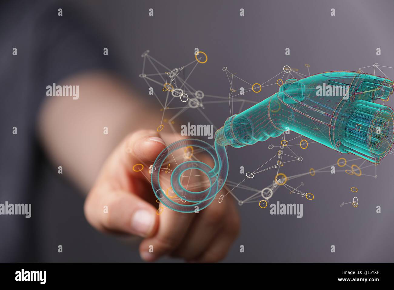 A 3D rendered electrical network hovering in mans hand Stock Photo - Alamy