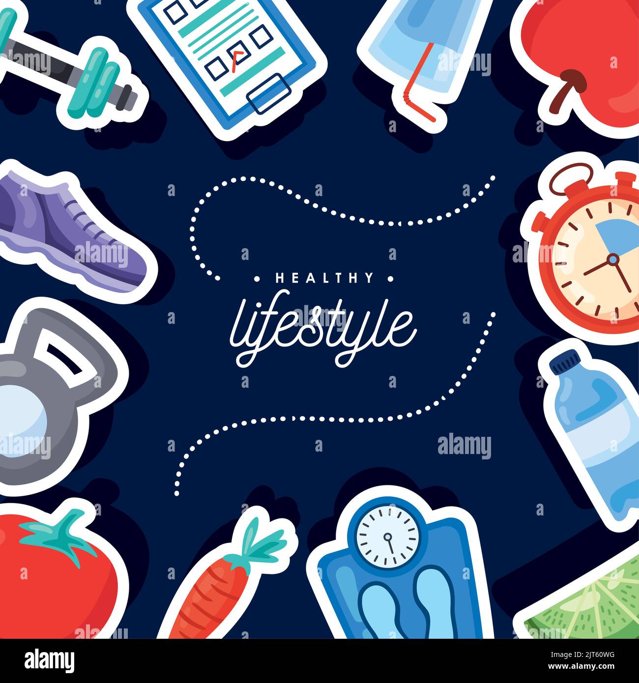 healthy lifestyle lettering with icons Stock Vector Image & Art - Alamy