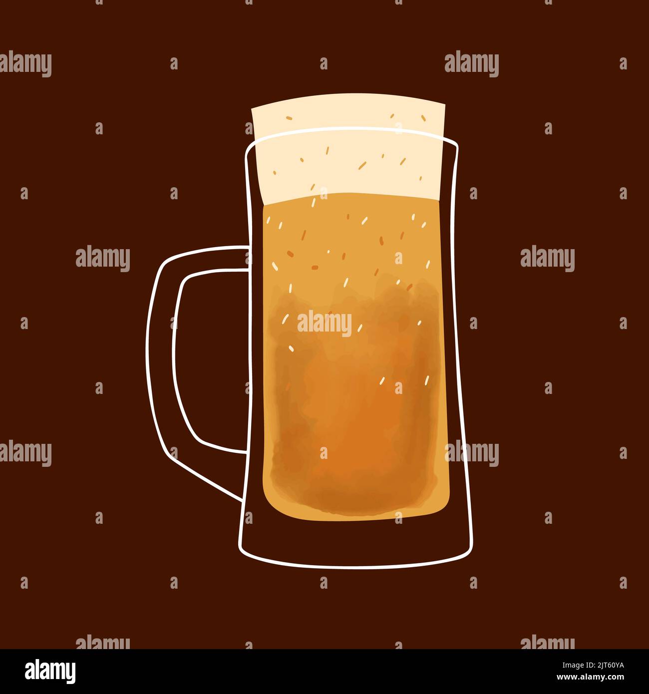 Stylized illustration mug of beer isolated on dark brown background ...