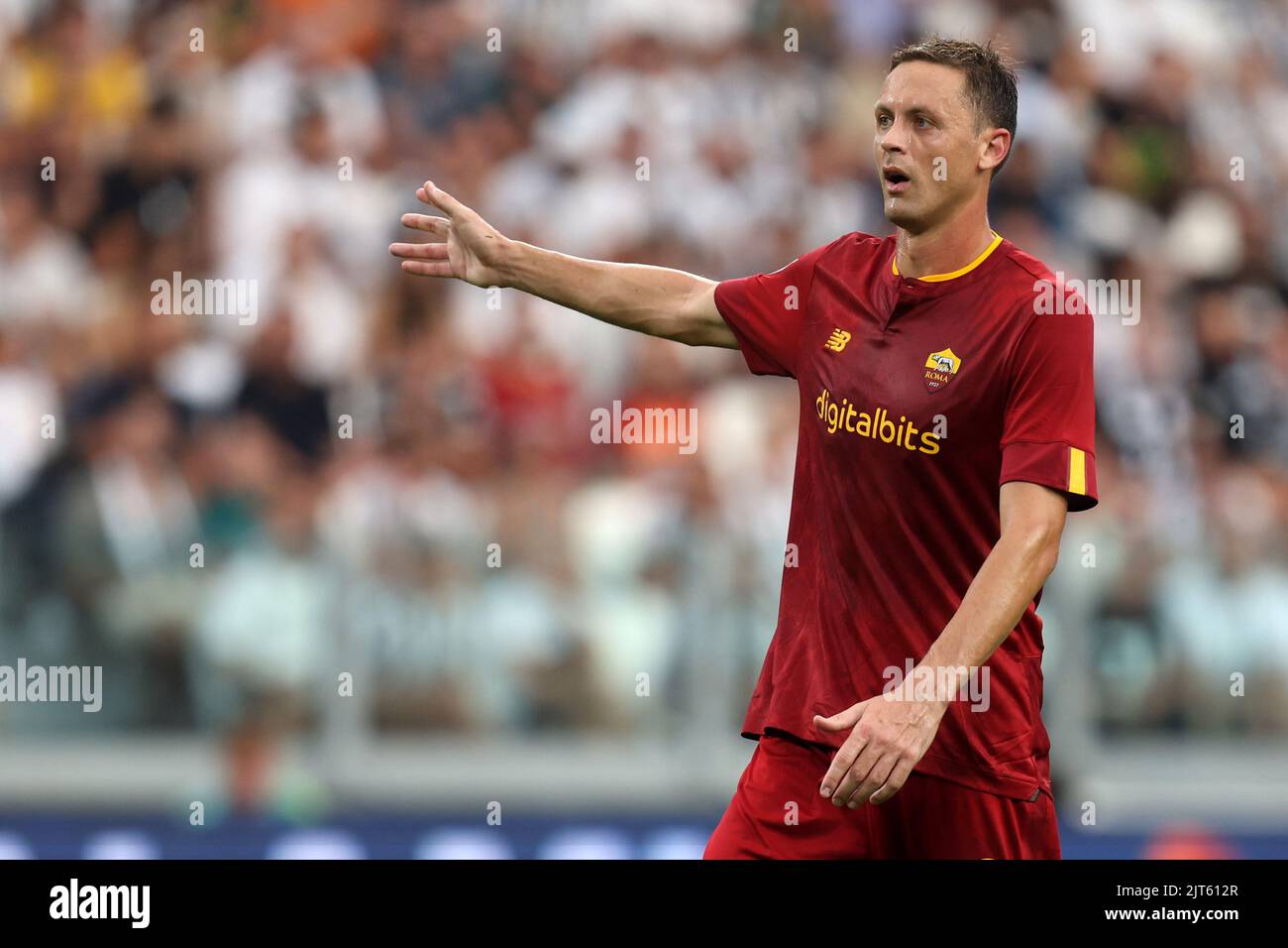 Nemanja Matic of As Roma gestures during the  Serie A match beetween Juventus Fc and As Roma at Allianz Stadium on August 27, 2022 in Torino, Italy . Stock Photo