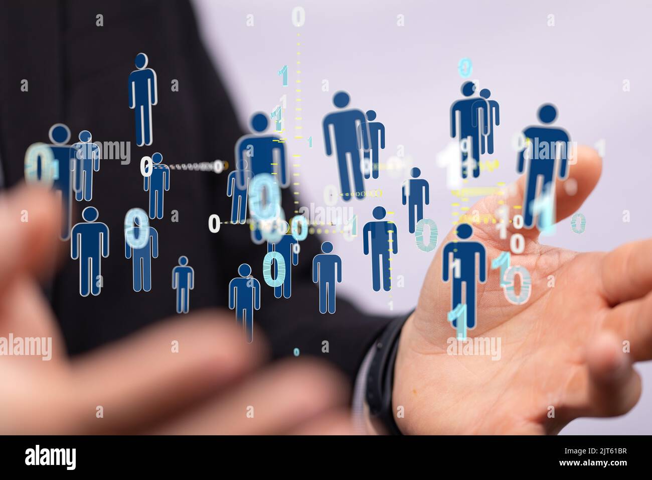 A 3D rendered global network hovering in mans hand Stock Photo - Alamy