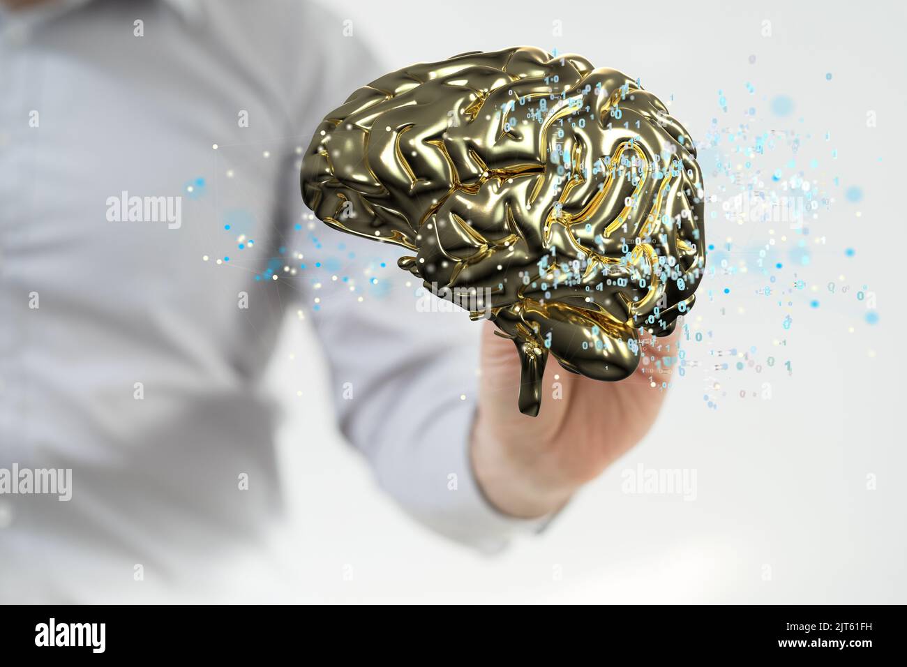 A 3D rendered human brain anatomical model hovering in mans hand Stock ...