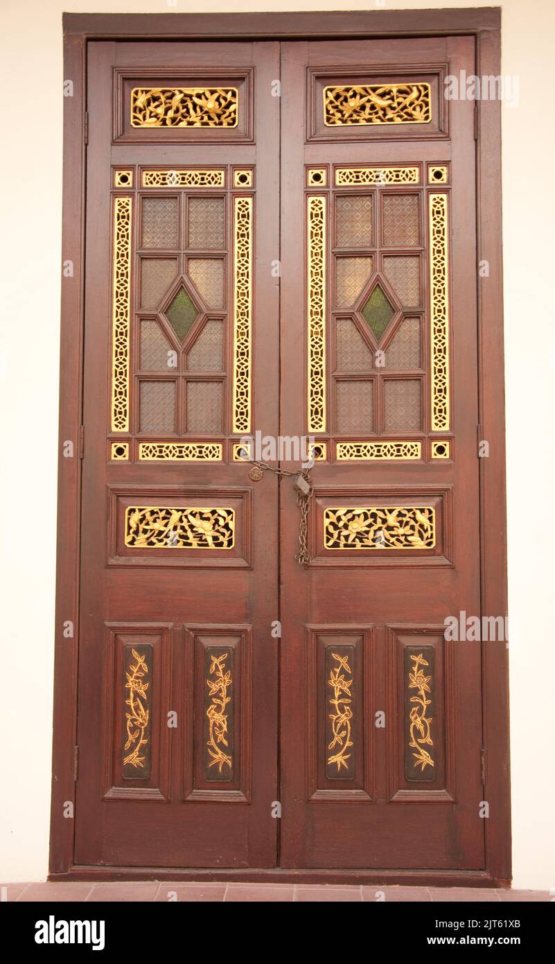 Traditional Door, Renovated Colonial Building, Georgetown, Penang, Malaysia, Asia Stock Photo