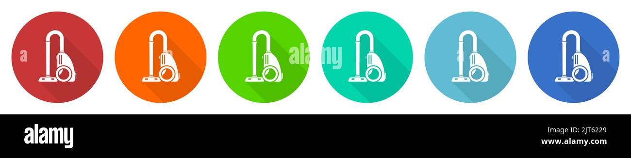 Vacuum cleaner icon set, flat design vector illustration in 6 colors ...