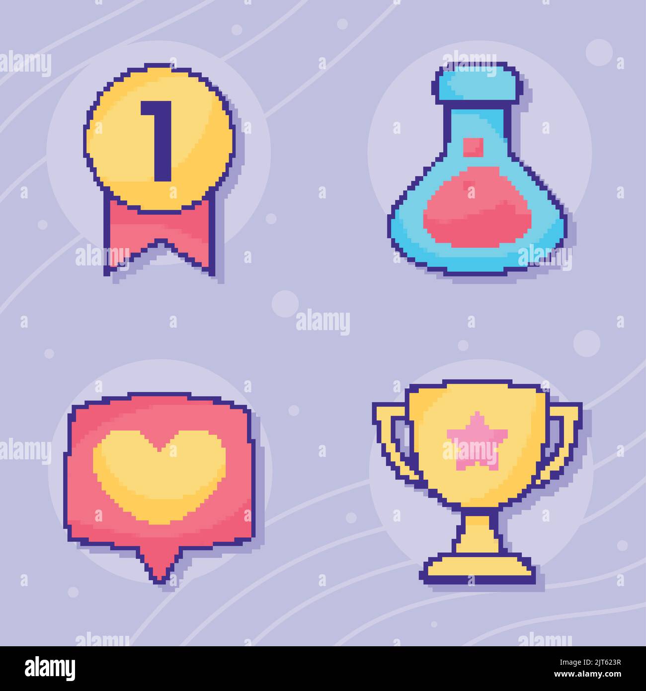 pixel art four set icons Stock Vector