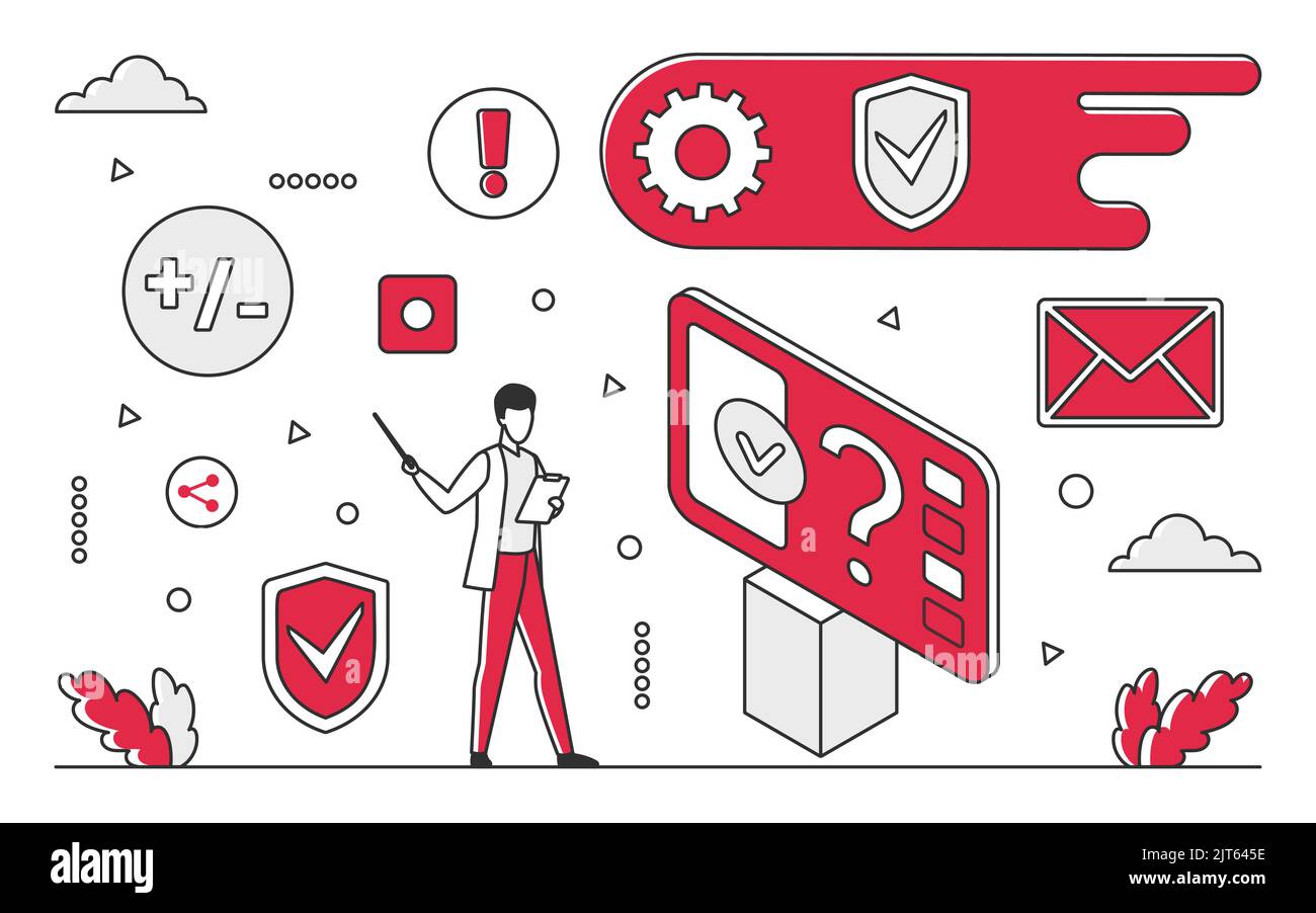 Network web security. Cyber protective system, protecting websites data vector monocolor illustration Stock Vector