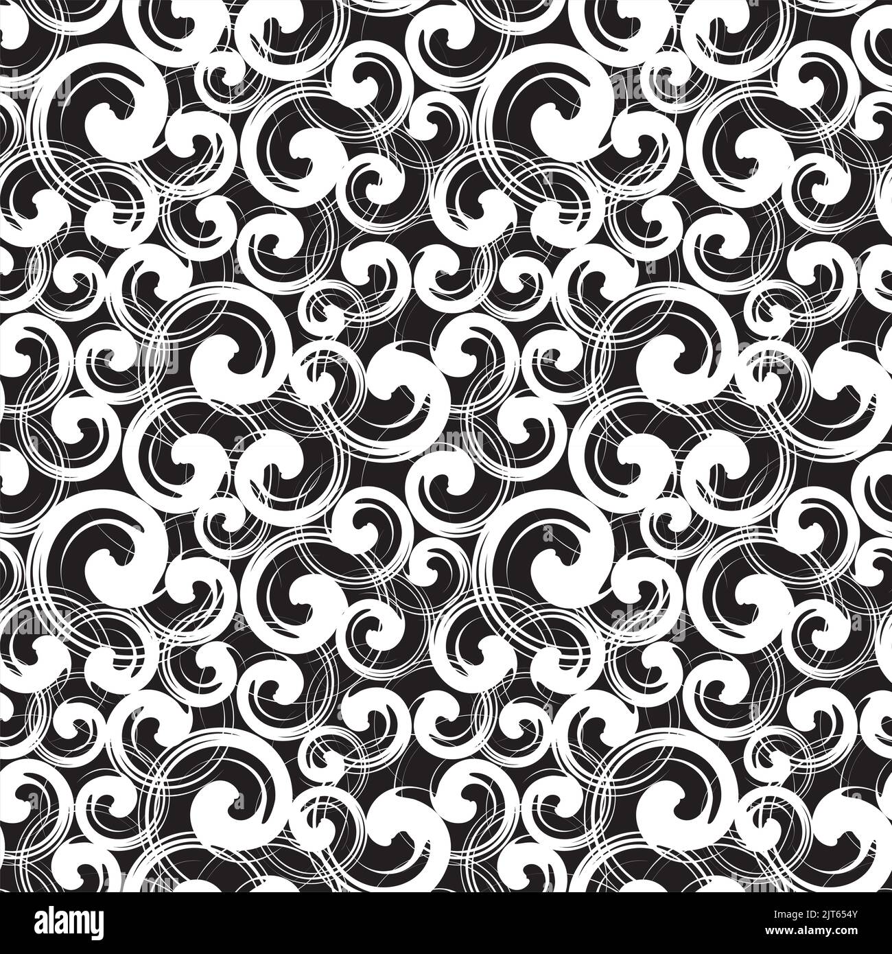 Spiral symbols seamless pattern. Different sizes white swirls randomly ...
