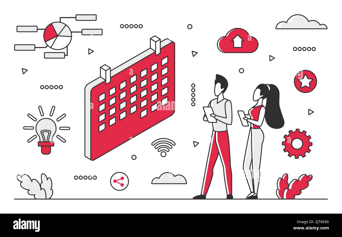 Schedule calendar program. Time management, planning timetable vector