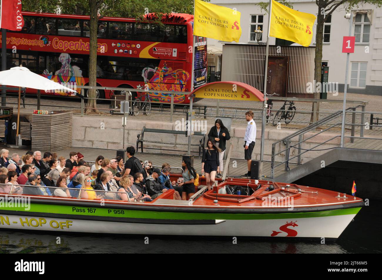 Copenhagen /Denmark/28 August 2022/Hop on hop off bus and boat ride ...